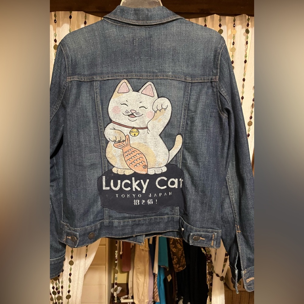 Lucky Cat Custom Denim Jacket - Blue